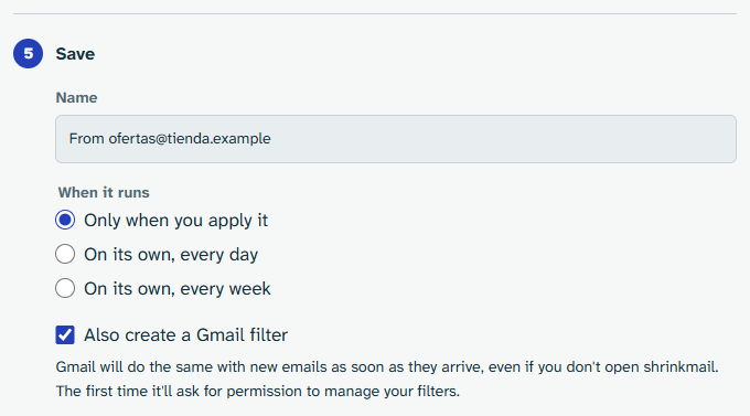 When saving a rule, the “Also create a Gmail filter” checkbox.